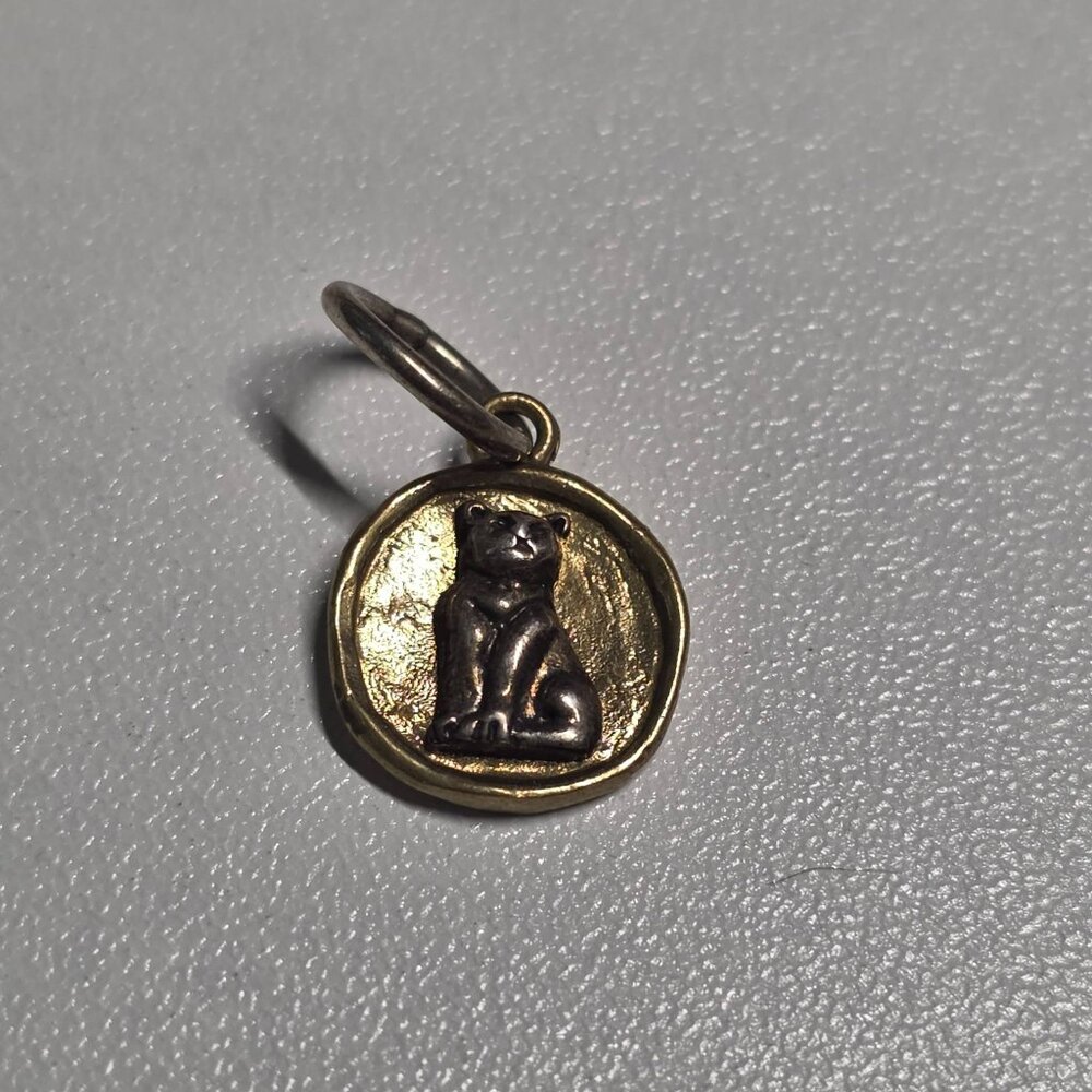 Retired Cat Waxing Poetic Brass & Sterling Silver Charm
